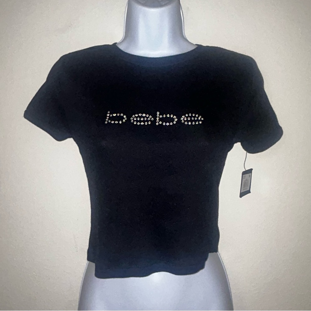Bebe Black Tee with Rhinestone Logo NWT